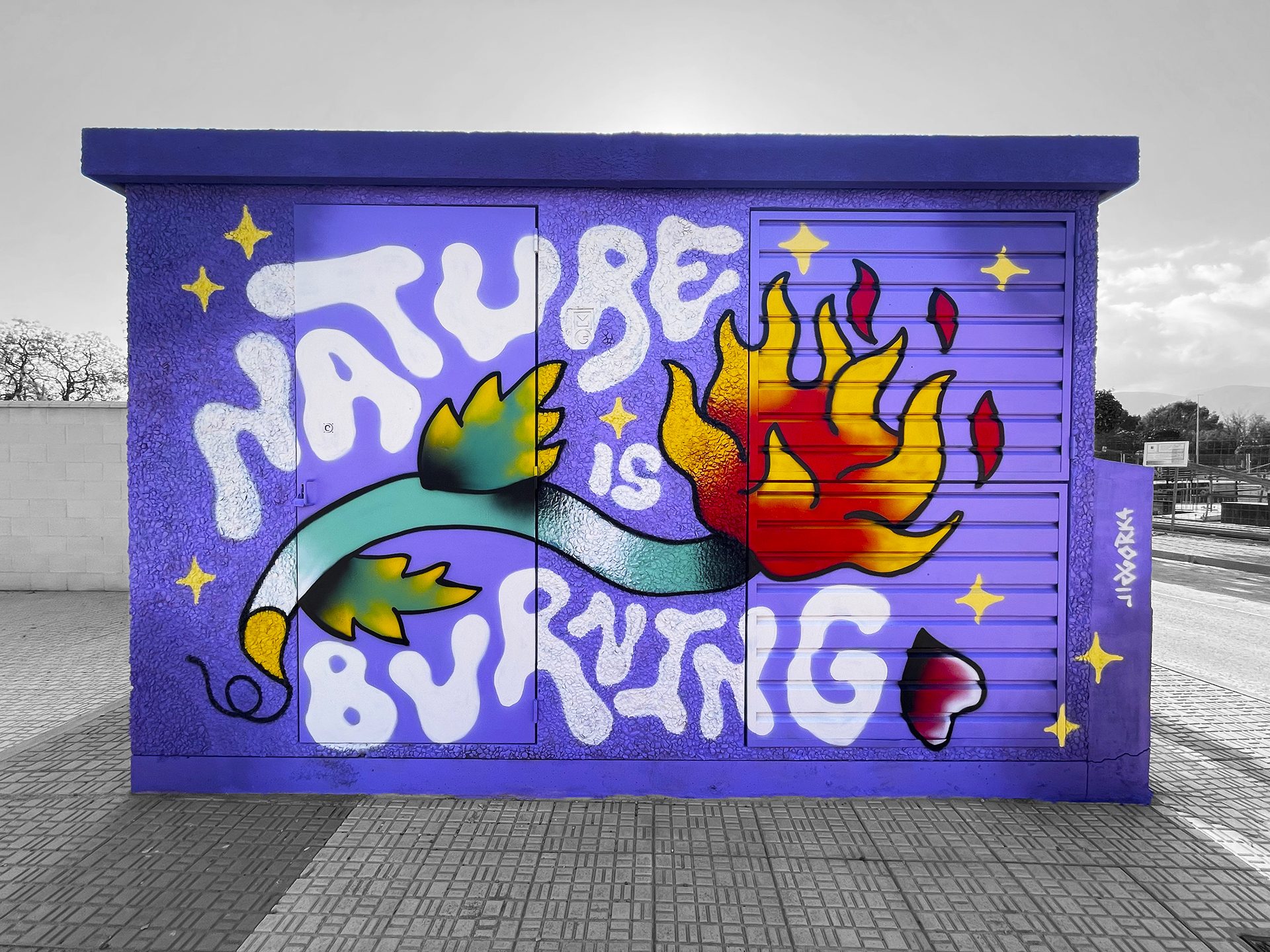 Nature Is Burning mural pintado por Gorka Gil ganador del concurso mural Alhama de Murcia