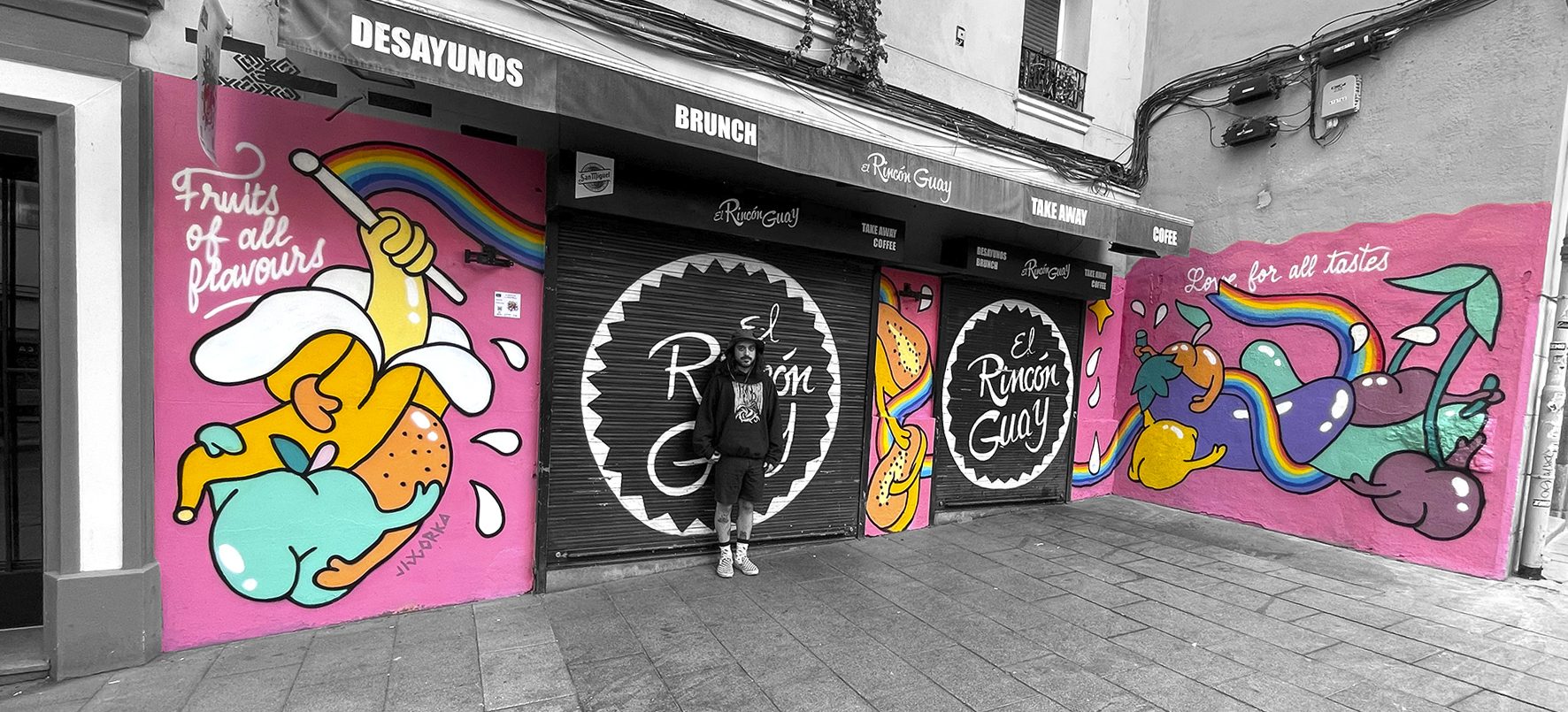 Fruit Lovers mural gay pintado por Gorka Gil en Madrid Lavapies